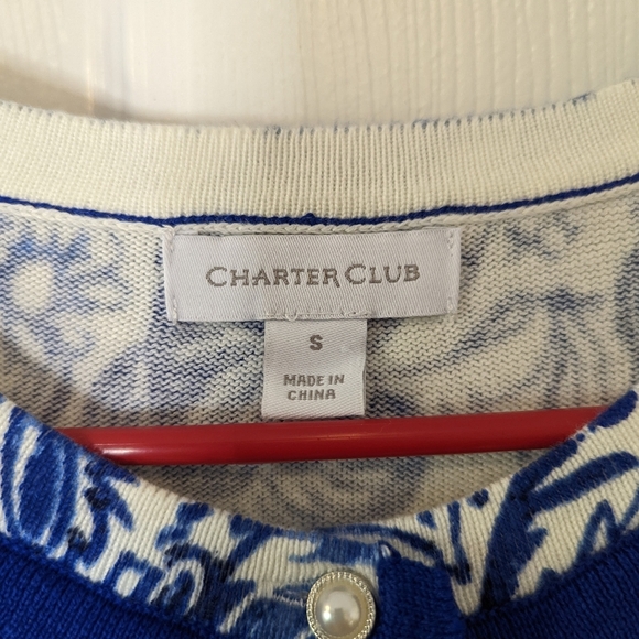 Charter Club Royal Blue Floral Print Pearl Button Cardigan women's size S - Picture 3 of 9